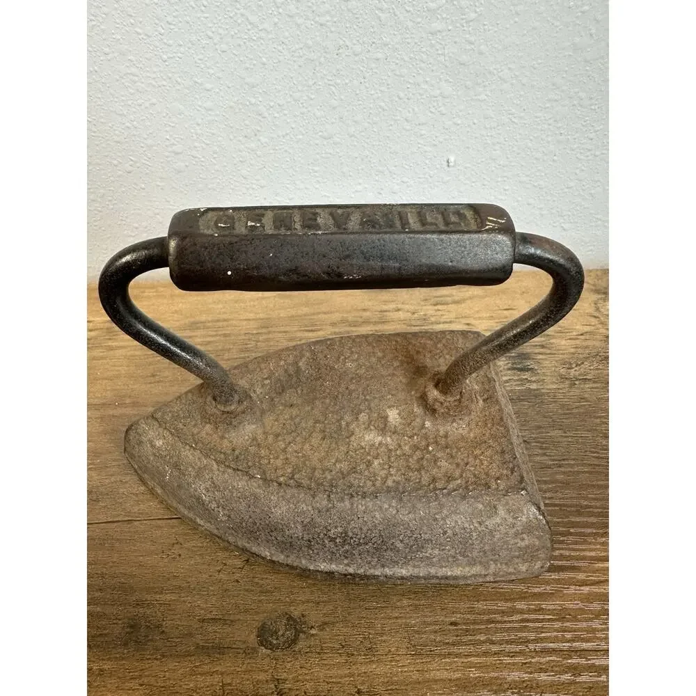 Antique CHEVALLI Cast Iron Sad Iron Primitive Laundry Tool